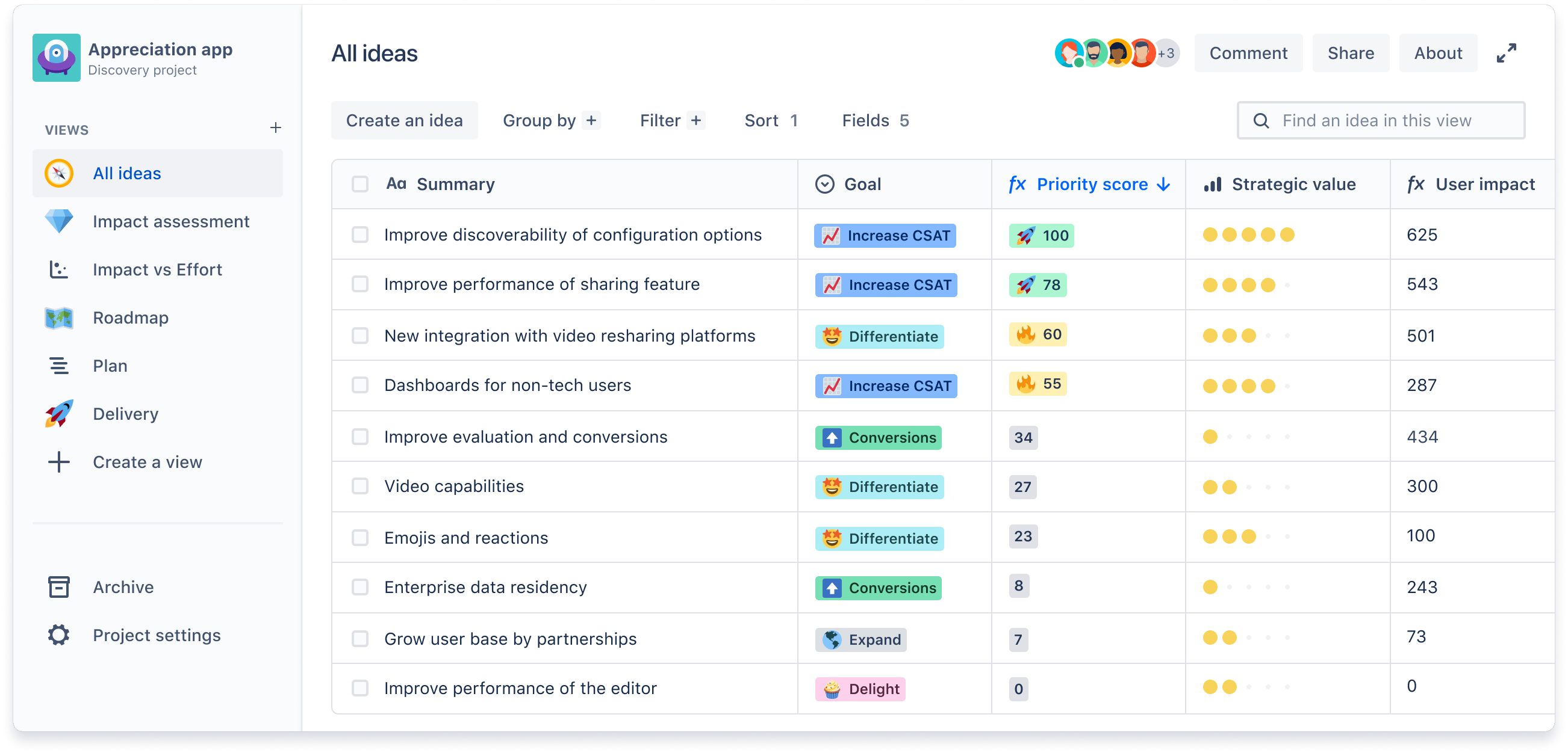screenshot of Jira Product Discovery